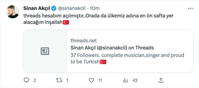 sinan akcil threads sayfasi actigini duyurdu